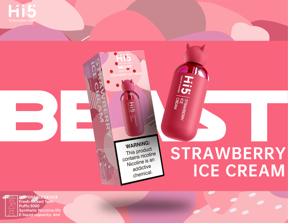 Hi5 Beast Disposable Vape Strawberry IceCream Flavor
